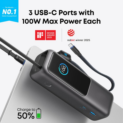 ⚡Power bank per laptop da 20.000 mAh con tre porte USB-C da 100 W per la ricarica di più dispositivi