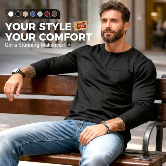 T-shirt Uomo Henley Manica Lunga Slim Fit