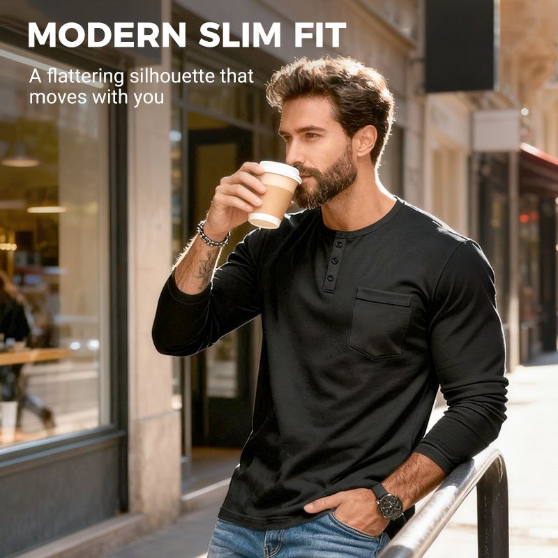 T-shirt Uomo Henley Manica Lunga Slim Fit