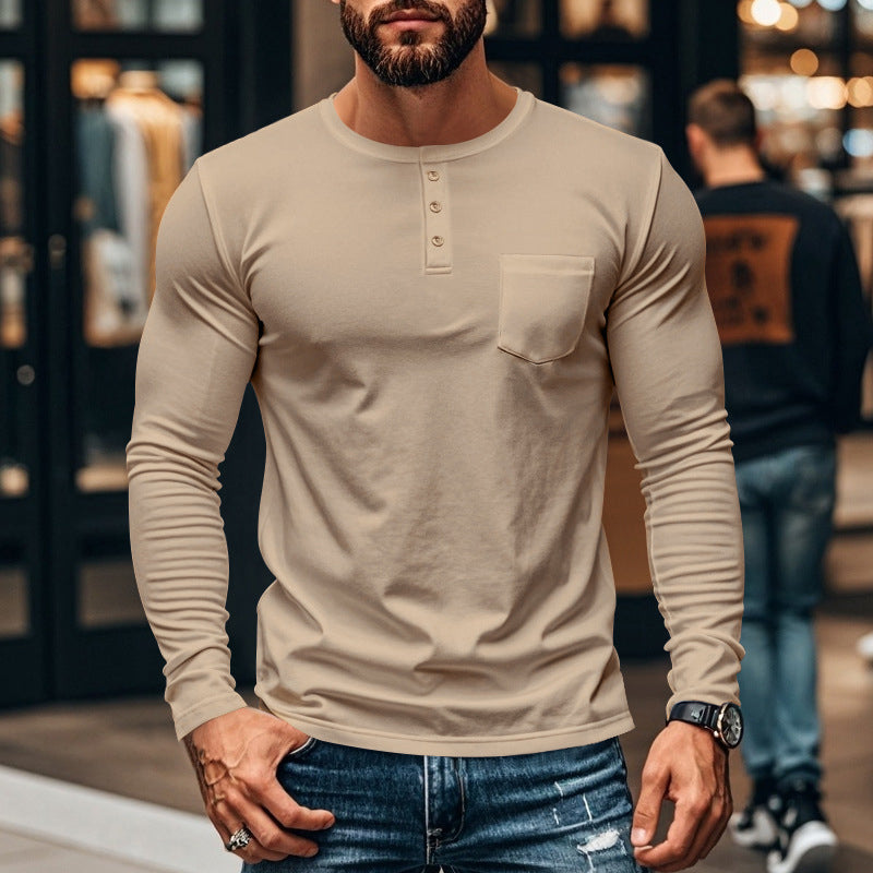 T-shirt Uomo Henley Manica Lunga Slim Fit