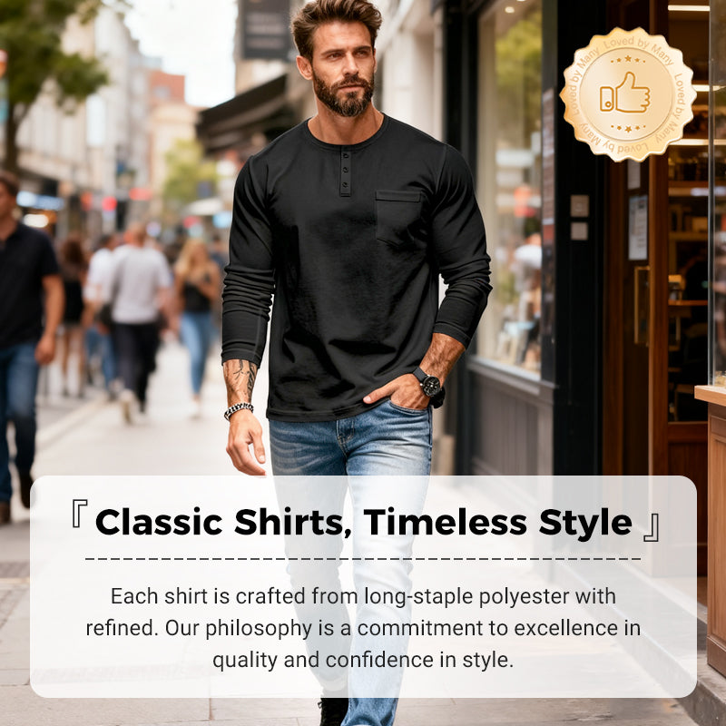 T-shirt Uomo Henley Manica Lunga Slim Fit