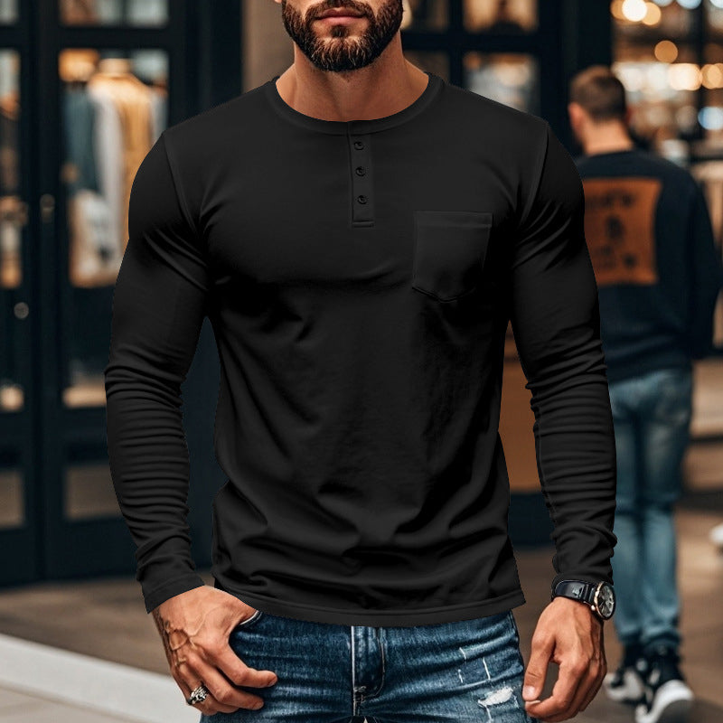 T-shirt Uomo Henley Manica Lunga Slim Fit