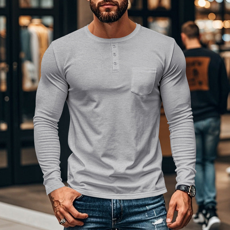 T-shirt Uomo Henley Manica Lunga Slim Fit