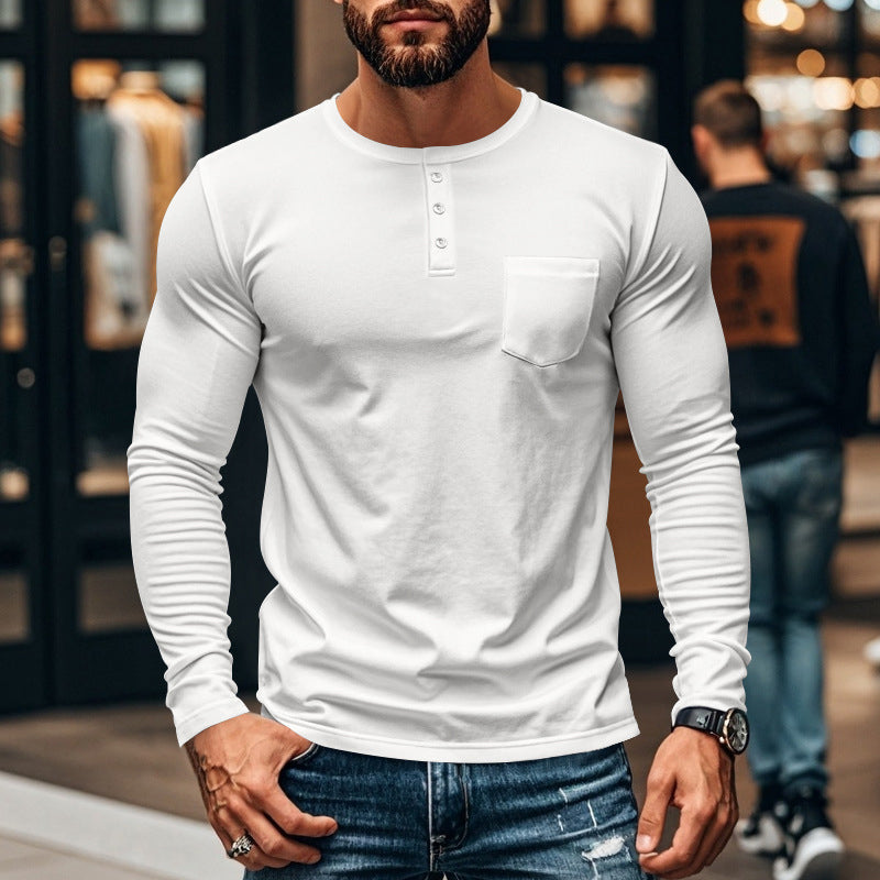 T-shirt Uomo Henley Manica Lunga Slim Fit