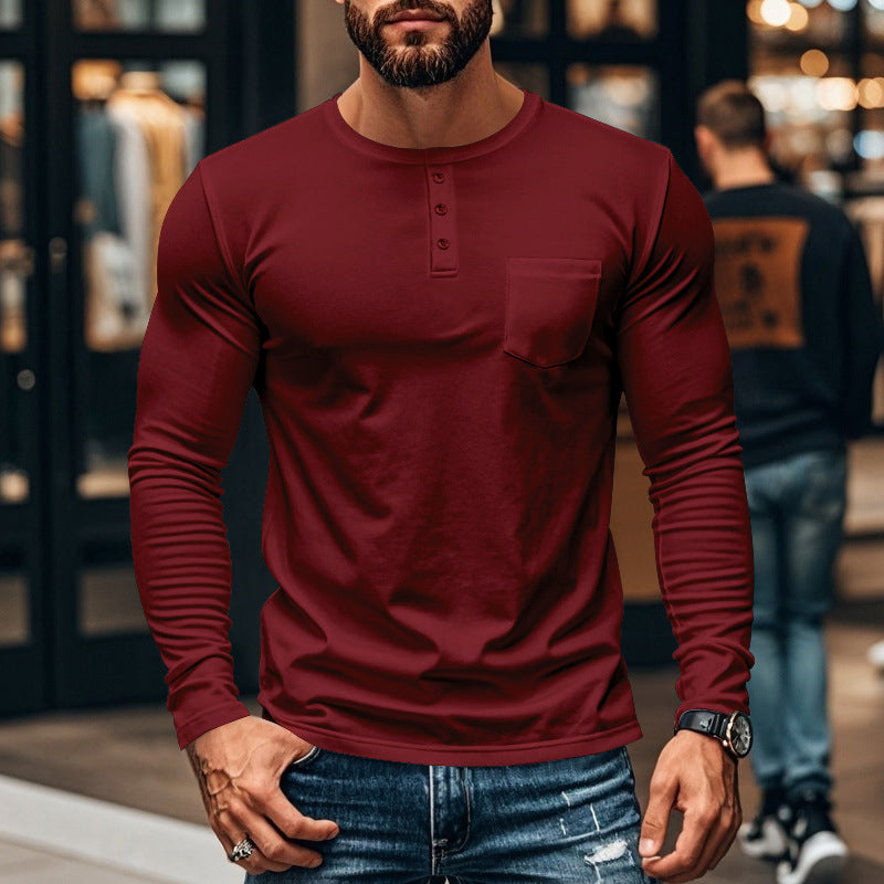 T-shirt Uomo Henley Manica Lunga Slim Fit