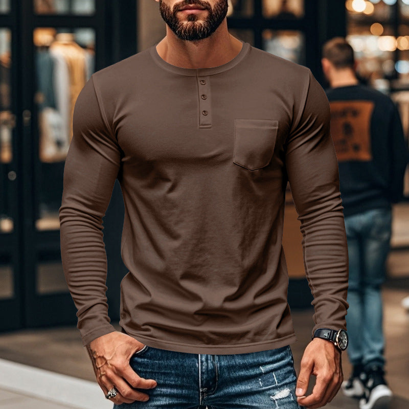 T-shirt Uomo Henley Manica Lunga Slim Fit
