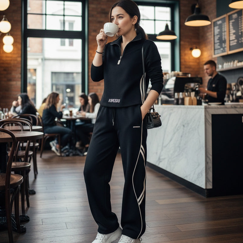 Completo tuta casual da donna con mezza zip