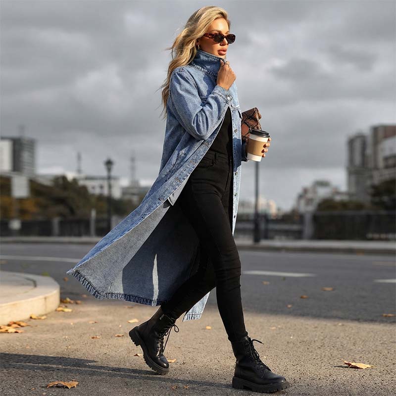 🎁Nuovo arrivo - 50% di sconto💥Cappotto lungo casual da donna in denim con bottoni🤠💙✨