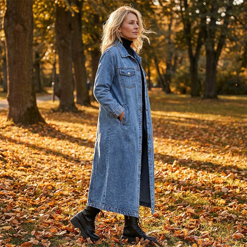 🎁Nuovo arrivo - 50% di sconto💥Cappotto lungo casual da donna in denim con bottoni🤠💙✨