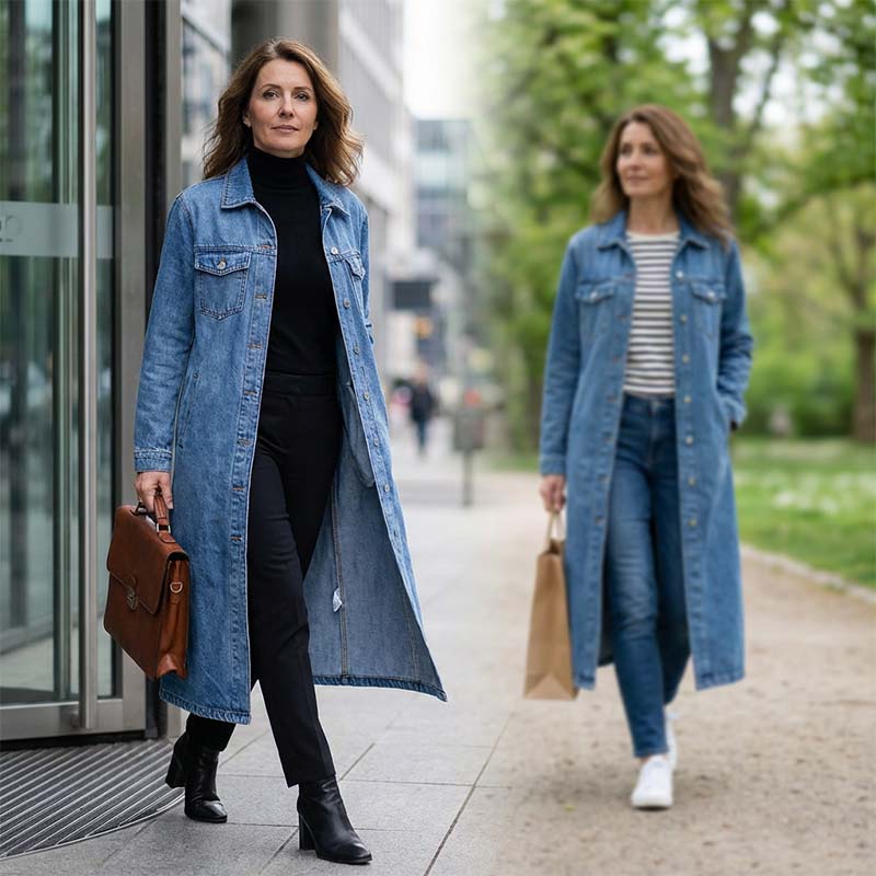 🎁Nuovo arrivo - 50% di sconto💥Cappotto lungo casual da donna in denim con bottoni🤠💙✨