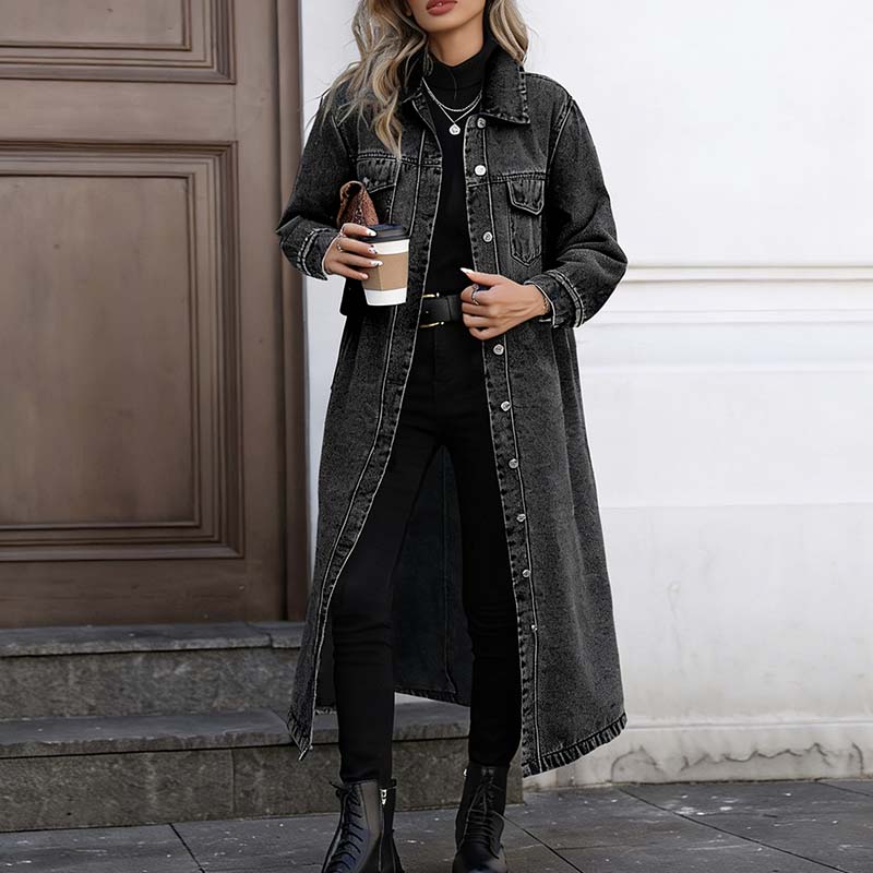 🎁Nuovo arrivo - 50% di sconto💥Cappotto lungo casual da donna in denim con bottoni🤠💙✨