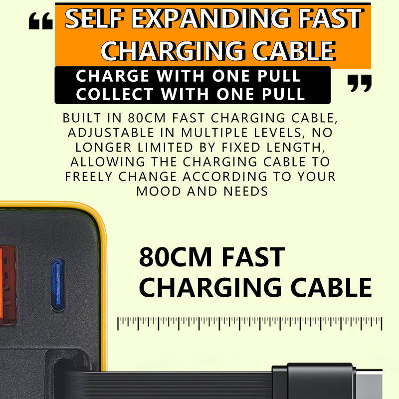 ⚡ Caricabatterie GaN 80W 3 in 1 con Cavo Type-C Retraibile 🔌🎒 - Ricarica Ultra-Veloce PD | USB-C + USB-A | Compatto & Portatile | 4 Colori | -50%