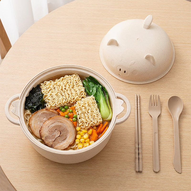 Set di ciotole per noodles istantanei da 1300 ml con coperchio e posate