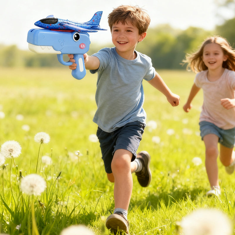 Giocattolo lanciatore di aeroplani a forma di dinosauro per bambini