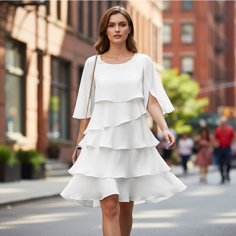 Abito da Donna Elegante con Maniche a Volant a Strati