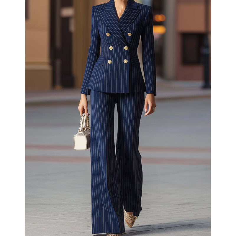 💼 60% DI SCONTO! ✨ Tailleur moderno da donna con autorità – Abito a righe stile principessa, blazer strutturato e pantalone ampio elegante 👖