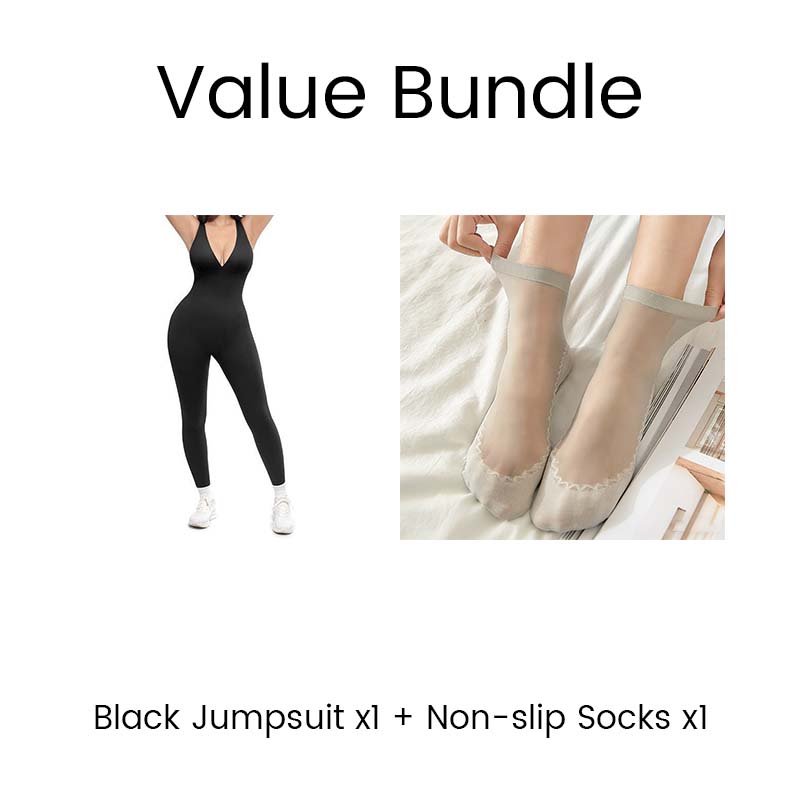 Tuta ad alta elasticità con scollo a V per fitness e yoga