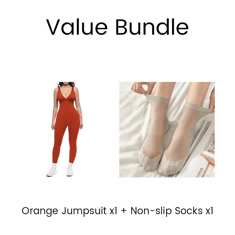 Tuta ad alta elasticità con scollo a V per fitness e yoga