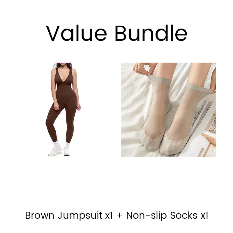 Tuta ad alta elasticità con scollo a V per fitness e yoga