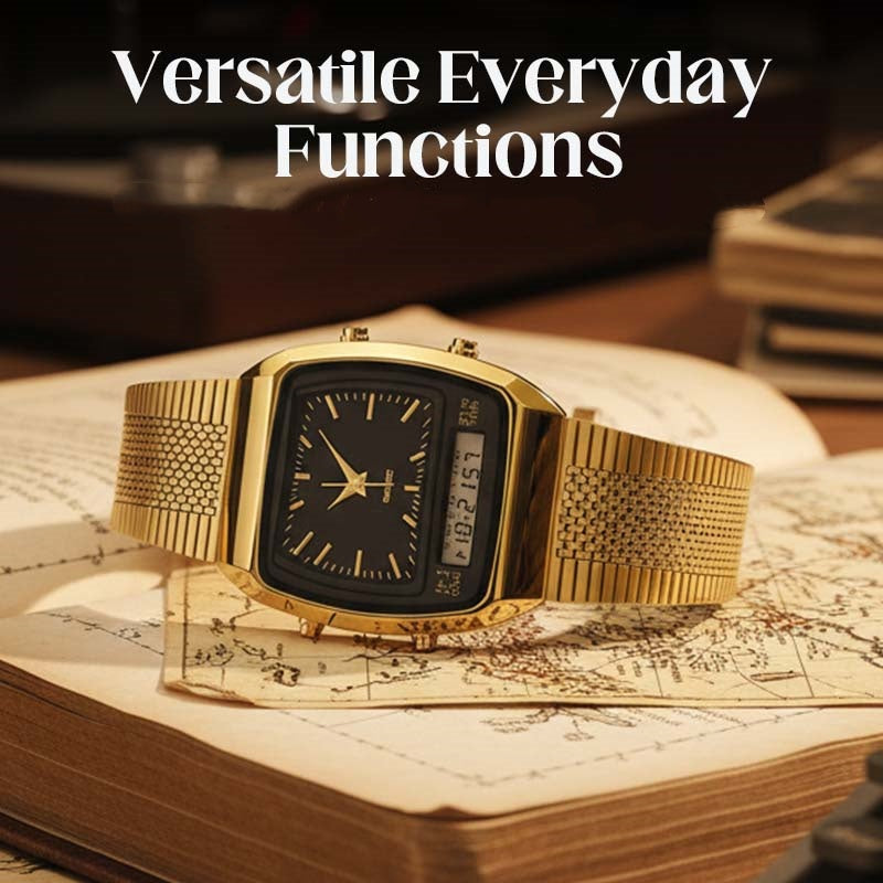 ⌚ OFFERTA A TEMPO LIMITATO -50%! 💥 Orologio multifunzione dal design retrò con quadrante quadrato – doppio display, lega di zinco, acciaio inossidabile ✨