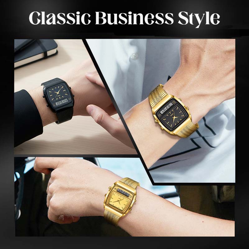 ⌚ OFFERTA A TEMPO LIMITATO -50%! 💥 Orologio multifunzione dal design retrò con quadrante quadrato – doppio display, lega di zinco, acciaio inossidabile ✨