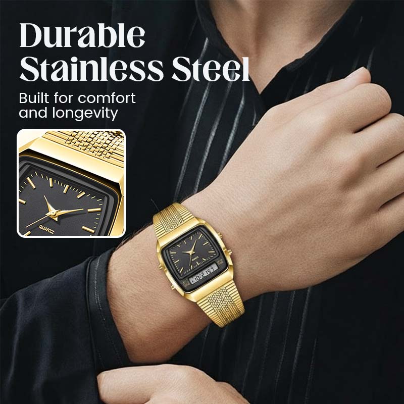 ⌚ OFFERTA A TEMPO LIMITATO -50%! 💥 Orologio multifunzione dal design retrò con quadrante quadrato – doppio display, lega di zinco, acciaio inossidabile ✨