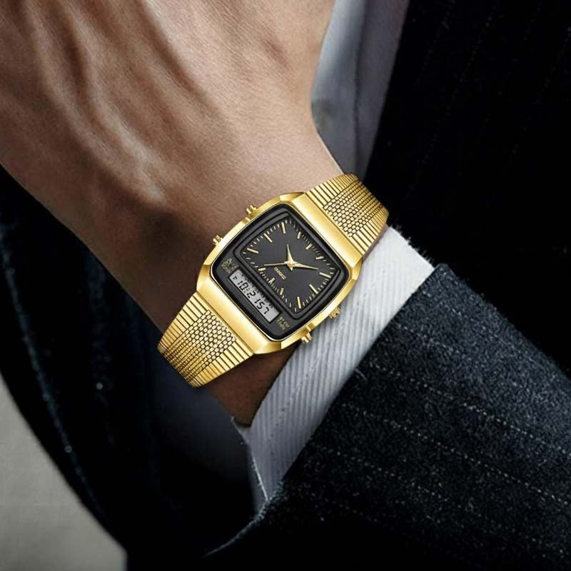 ⌚ OFFERTA A TEMPO LIMITATO -50%! 💥 Orologio multifunzione dal design retrò con quadrante quadrato – doppio display, lega di zinco, acciaio inossidabile ✨