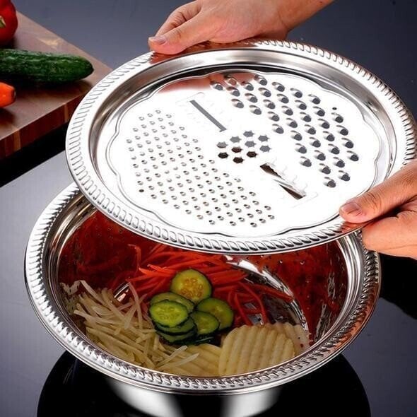 🥣 50% DI SCONTO ORA! Contenitore multifunzionale in acciaio inox dalla Germania – Set da 3 pezzi – perfetto per setacciare, grattugiare e conservare – acciaio inox 201 certificato alimentare 🍽️✨