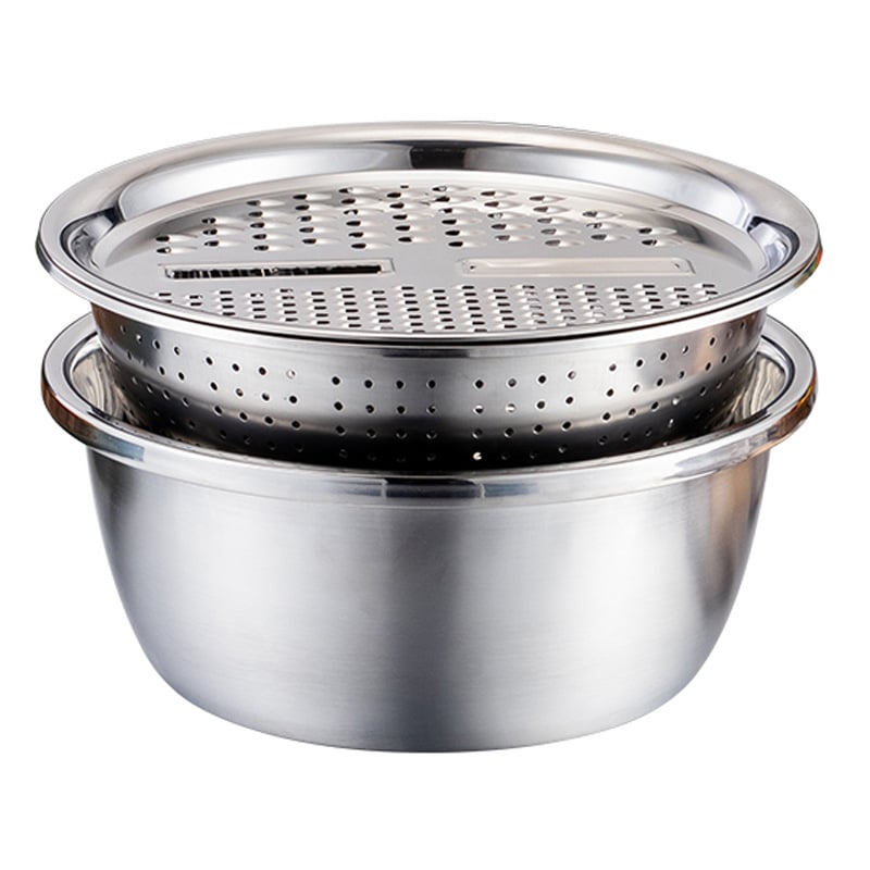 🥣 50% DI SCONTO ORA! Contenitore multifunzionale in acciaio inox dalla Germania – Set da 3 pezzi – perfetto per setacciare, grattugiare e conservare – acciaio inox 201 certificato alimentare 🍽️✨
