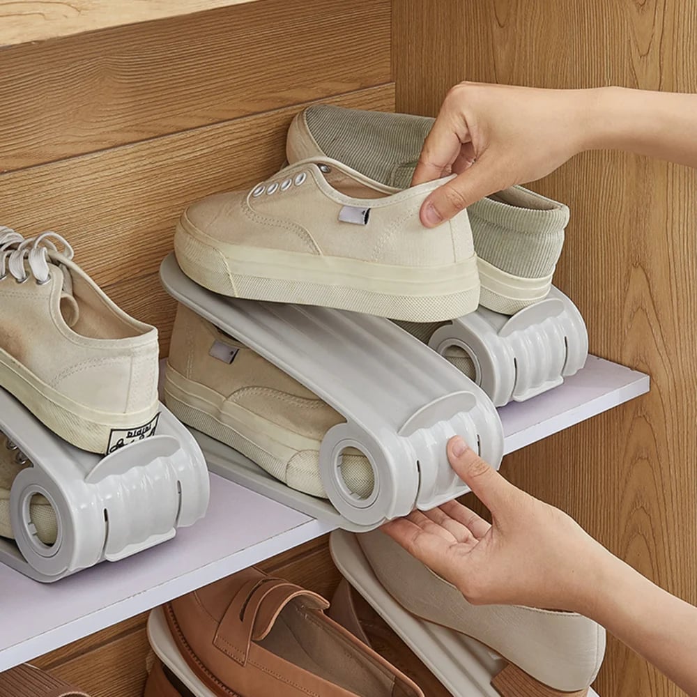 Organizzatore per scarpe – Doppio ripiano salvaspazio, supporti regolabili – PP ecologico, facile da pulire – Indispensabile per la scarpiera! 🛡️💨