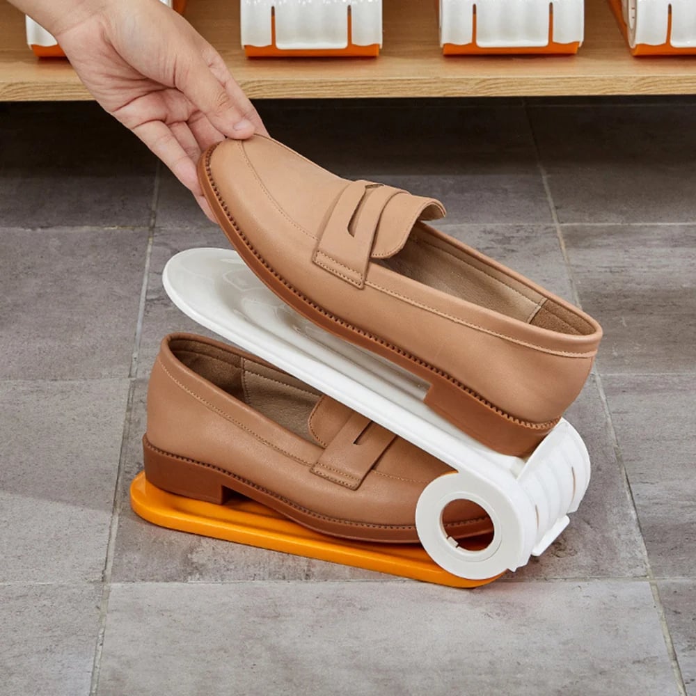 Organizzatore per scarpe – Doppio ripiano salvaspazio, supporti regolabili – PP ecologico, facile da pulire – Indispensabile per la scarpiera! 🛡️💨