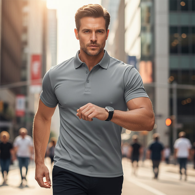 📢📢GRANDI SALDI!!⏰50% DI SCONTO!!Maglietta da uomo a maniche corte con colletto, in tessuto ad asciugatura rapida