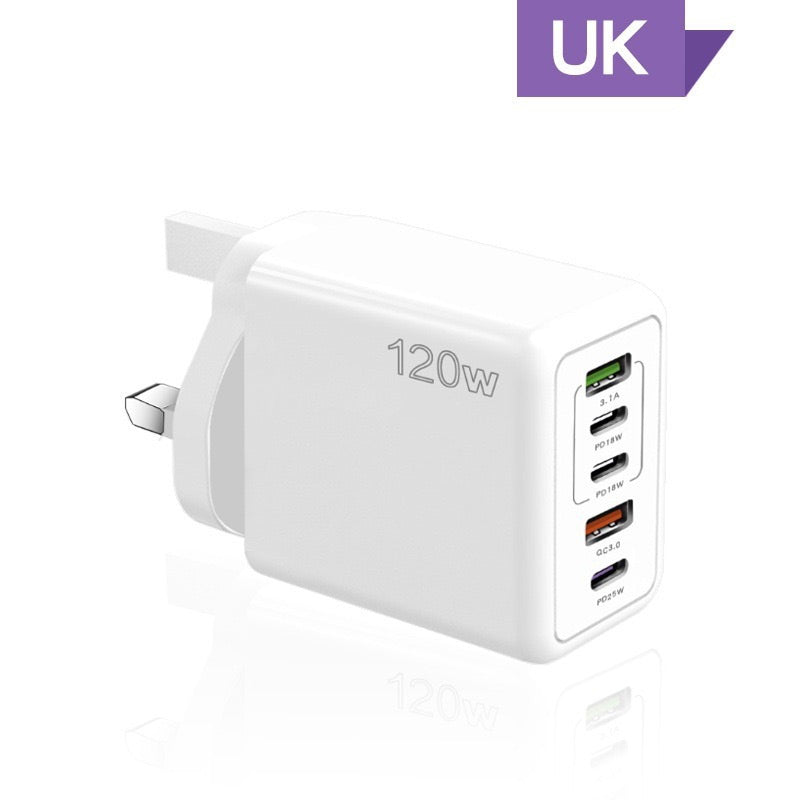 Caricabatterie rapido da 120 W con 5 porte