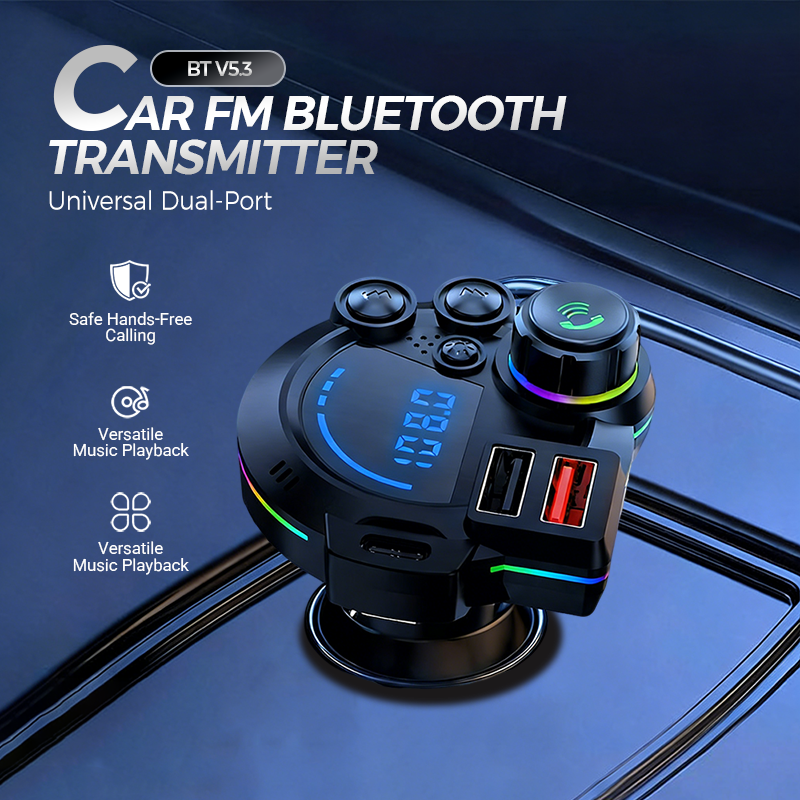 Trasmettitore FM Bluetooth universale per auto a doppia porta – Musica wireless, chiamate in vivavoce e caricatore USB doppio