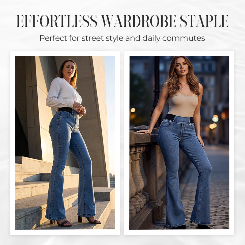 Jeans Donna a Vita Alta Elasticizzati a Zampa