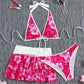 Set Bikini a 3 Pezzi con Stampa Floreale e Gonna a Volant