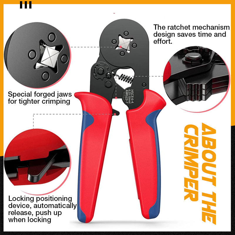 🎊SCONTO DEL 50% ORA! Set di pinze crimpatrici a cricchetto per terminali tubolari – Utensile ergonomico autoregolante per progetti di cablaggio elettrico