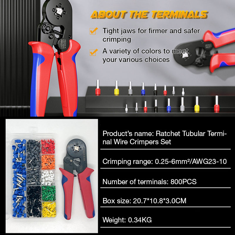 🎊SCONTO DEL 50% ORA! Set di pinze crimpatrici a cricchetto per terminali tubolari – Utensile ergonomico autoregolante per progetti di cablaggio elettrico