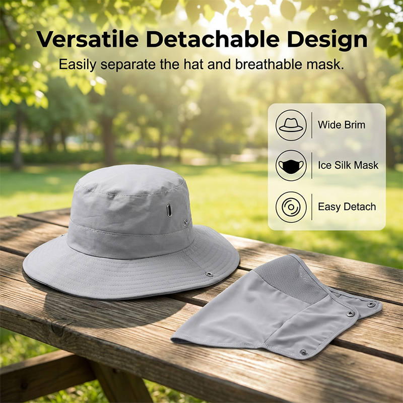 Cappello da pescatore traspirante con maschera facciale removibile