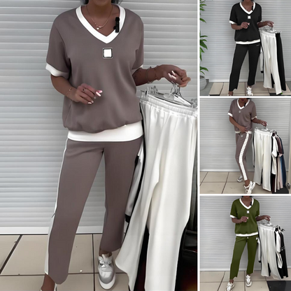 Completo Donna Casual con Top con Scollo a V e Pantaloni
