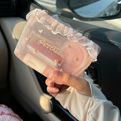 Borsa trucco portatile in rete trasparente