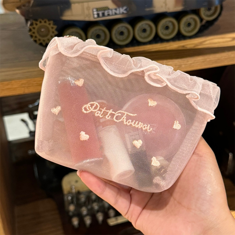 Borsa trucco portatile in rete trasparente