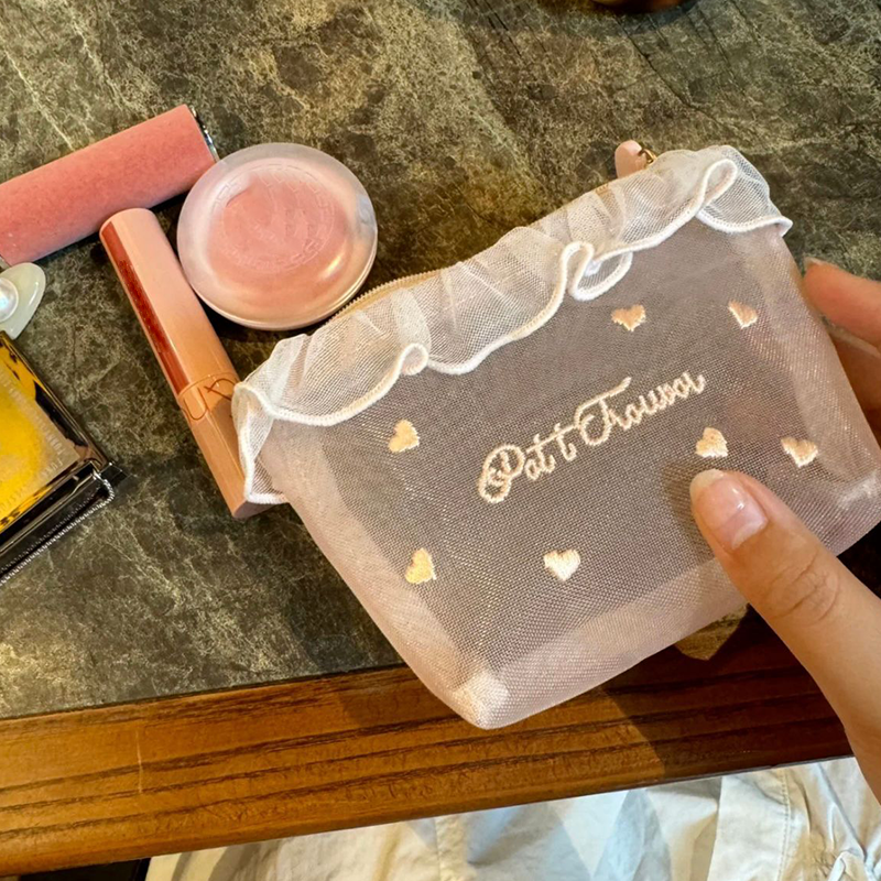 Borsa trucco portatile in rete trasparente
