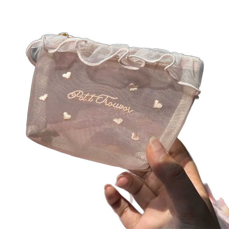 Borsa trucco portatile in rete trasparente