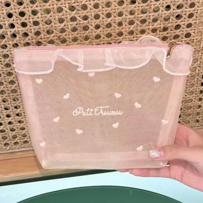 Borsa trucco portatile in rete trasparente