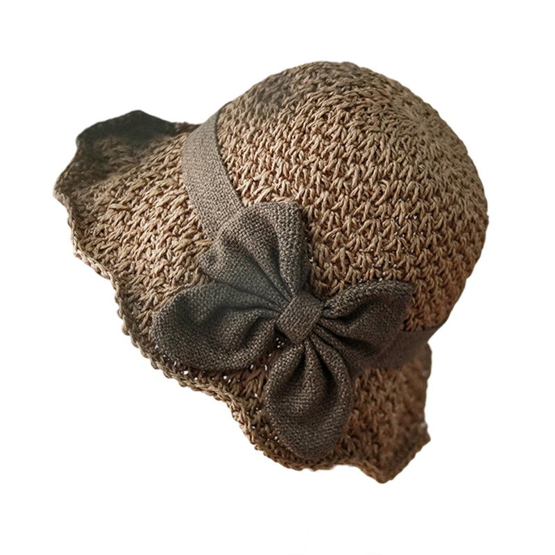 Elegante cappello da sole in paglia intrecciata con fiocco