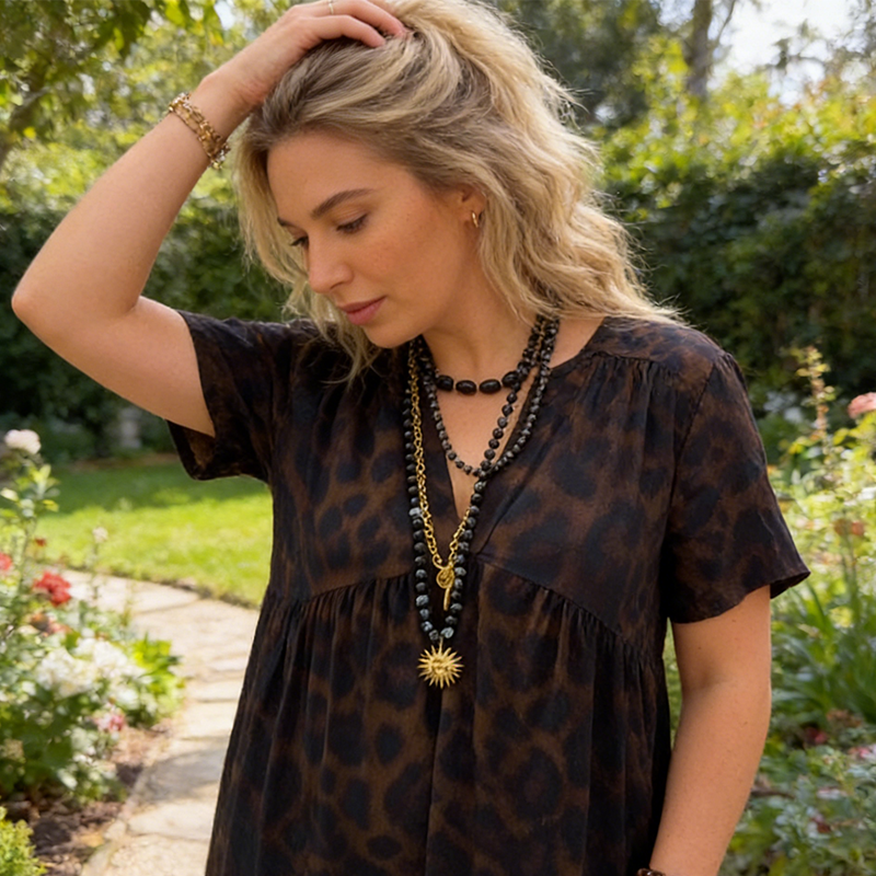 💃Abito con stampa leopardata🐆 Scollo a V, vita alta, design snellente, gonna fluida, maniche corte traspiranti, emana un'eleganza selvaggia in un istante! ✨
