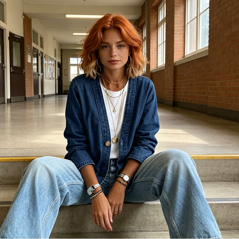 📢📢SCONTO DEL 61%!!!⏰Giacca di jeans classica con bottoni da donna