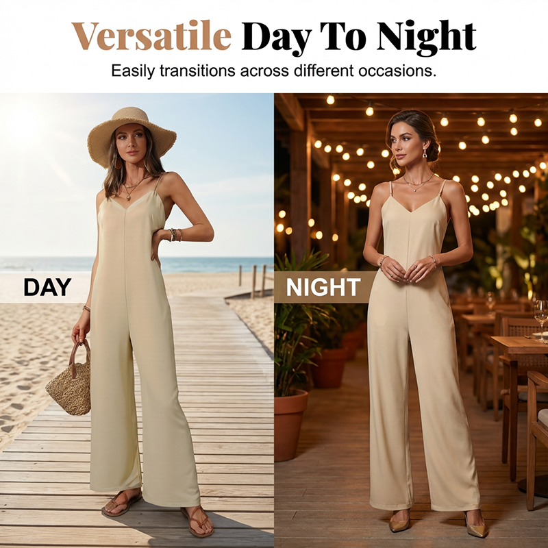 Tuta intera casual da donna con scollo a V e spalline sottili
