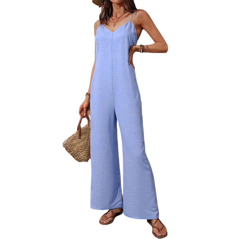 Tuta intera casual da donna con scollo a V e spalline sottili
